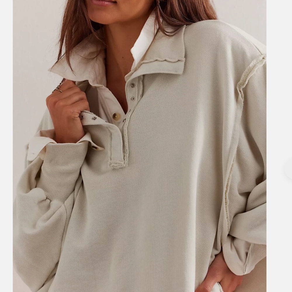 FP We The Free Camden Henley Sweatshirt in Grey Opal sz lg NWT - Picture 3 of 9